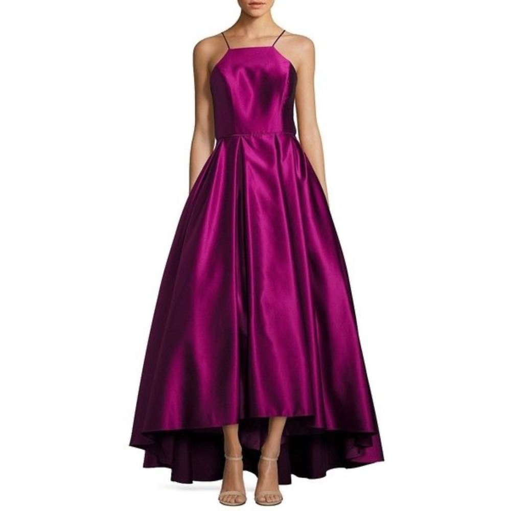 Betsy & Adam Magenta Abby Square Neck Hi-Low Gown size 10